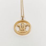 9ct gold Prince of Wales feathers pendant on fine chain, 5.4g approx.