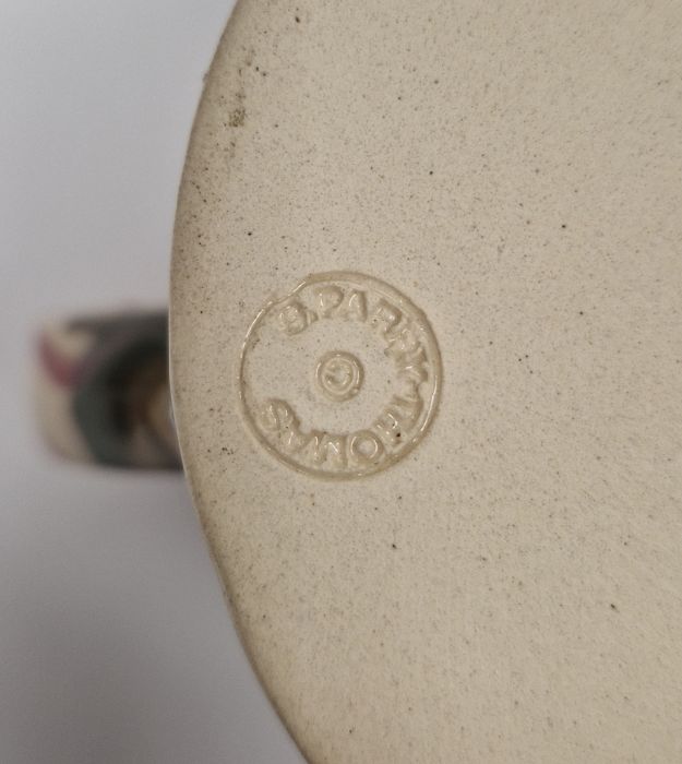 Stephen Parry-Thomas studio pottery jug with mottled red and green glaze on cream ground, - Image 2 of 4