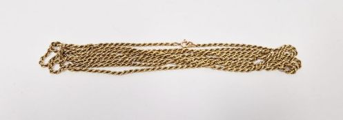 Gold-coloured metal rope-pattern guard chain, 54.8g approx.  Condition Report Necklace has been