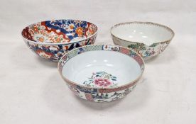 19th century oriental porcelain bowl, another similar and a Japanese imari bowl, all with old