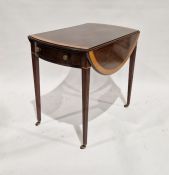 George III mahogany and satinwood banded oval fall-flap pembroke table, fitted one real and one