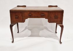 Mid-century Art Deco-style walnut dressing table with one long and two short deep drawers to the