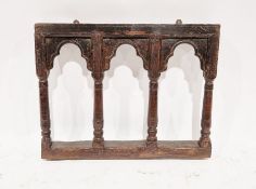 Antique wooden wall-hanging panel with three arched balustrades, 48cm high x 60cm wide