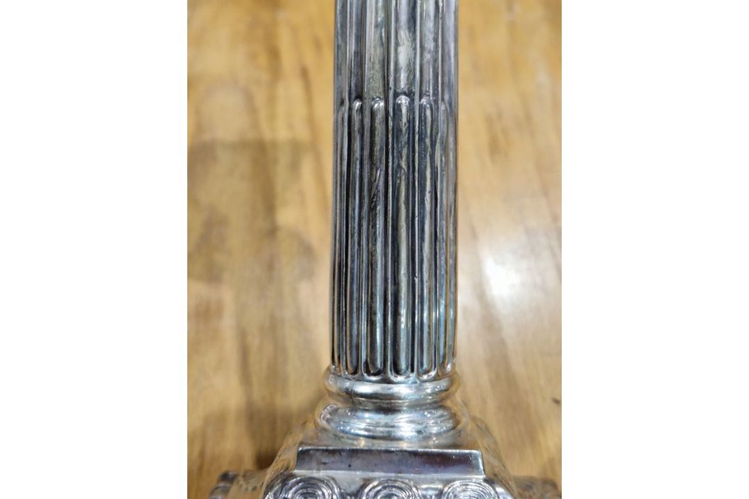 Victorian set of four large silver candlesticks, of Corinthian column form, on square bases, - Image 2 of 31