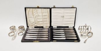 Cased set of silver handled knives, with stainless steel blades, hallmarked Sheffield 1950, possibly