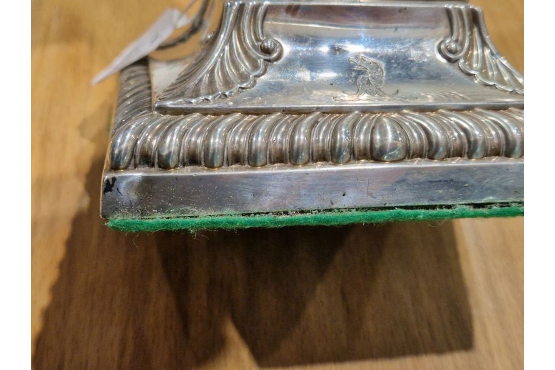 Victorian set of four large silver candlesticks, of Corinthian column form, on square bases, - Image 21 of 31
