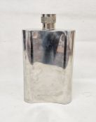 Oversized polished metal hip flask of plain form, the front blank, the reverse engraved 'The Wassail