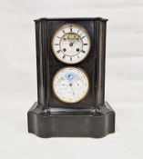 Black slate mantel clock with moonphase and perpetual calendar, the clock with visible brocot type