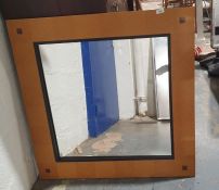 Modern oak-framed wall mirror of square form, 90cm high x 90cm wide