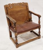 20th century metamorphic armchair/table, the adjustable table top/seat back with pierced and