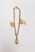 9ct gold curb-link bracelet having three charms, 14.3g total approx.