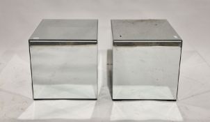 Pair of modern mirrored side tables of square form with a mirrored panel on each section, 46cm