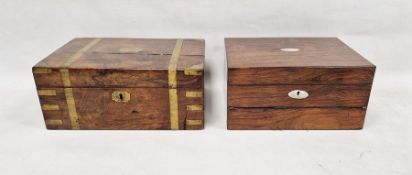 Two Victorian/Edwardian writing slopes, the first in coromandel with mother-of-pearl cartouche and