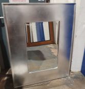 Large contemporary silver-painted bevel edge wall mirror of rectangular form, 123cm x 92cm