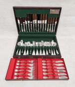 Silver plated eight place setting canteen of cutlery in wooden case and six stainless steel fish