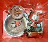 EPNS rose bowl, a handled sweetmeat dish, a wine coaster and assorted items (1 box)
