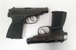 Pair Biacal MP-654K Makarov metal BB air pistols, CO2.177, serial numbers T15037696 and T15037844