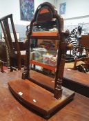 Victorian mahogany dressing table swing mirror with bevelled edge, raised on four bun feet, 60cm