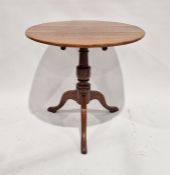 19th century oak tilt-top tripod table of circular form, raised on cabriole legs, 78cm high x 82cm