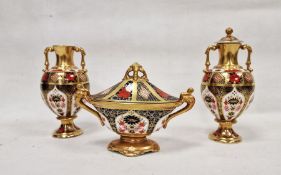 Royal Crown Derby bone china imari pattern assembled garniture, printed iron red marks, pattern no.