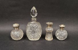 Late Victorian silver mounted cut glass perfume bottle, hallmarked London 1898, together with