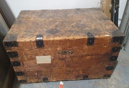 Late 19th/early 20th century metal-bound pine travelling trunk of rectangular form, marked '