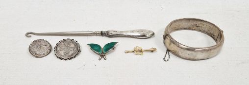 David Andersen Norwegian silver and emerald green enamel leaf brooch, together with a silver