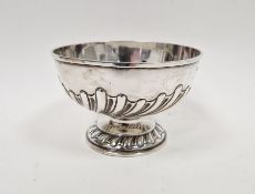 Late Victorian silver rose bowl, with flowing half gadroon decoration, on pedestal base,