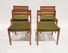 Set of four mid century dining chairs with upholstered seat bases, raised on square legs, 76cm