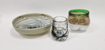 Whitefriars knobbly glass vase with green streaks, designed by William Wilson and Harry Dyer, height