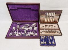 Stainless nickel part canteen for six with bone handled knives, in a fitted box, an Arthur Price