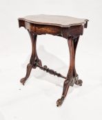 Victorian burr walnut adapted sewing table with inlaid marquetry decoration depicting scrolling