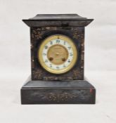 Late 19th century black slate mantel clock of architectural form with chapter ring of Arabic