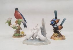 Royal Crown Derby bone china group of 'Fairy Wrens', signed by Brearley, a Crown Staffordshire