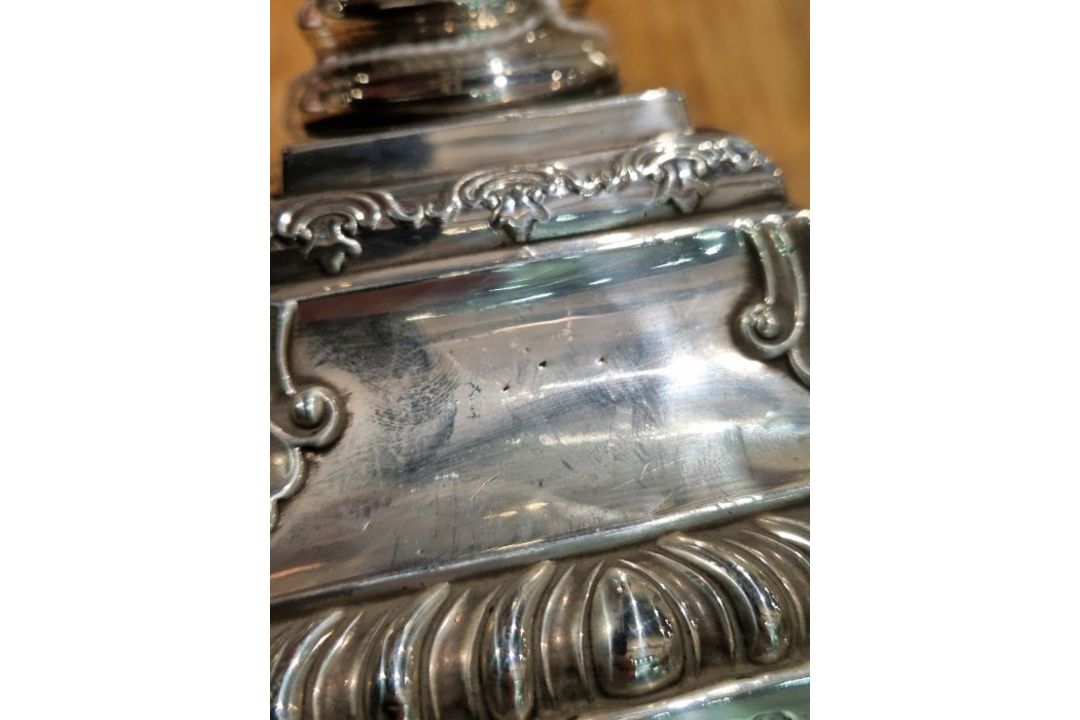 Victorian set of four large silver candlesticks, of Corinthian column form, on square bases, - Image 11 of 31