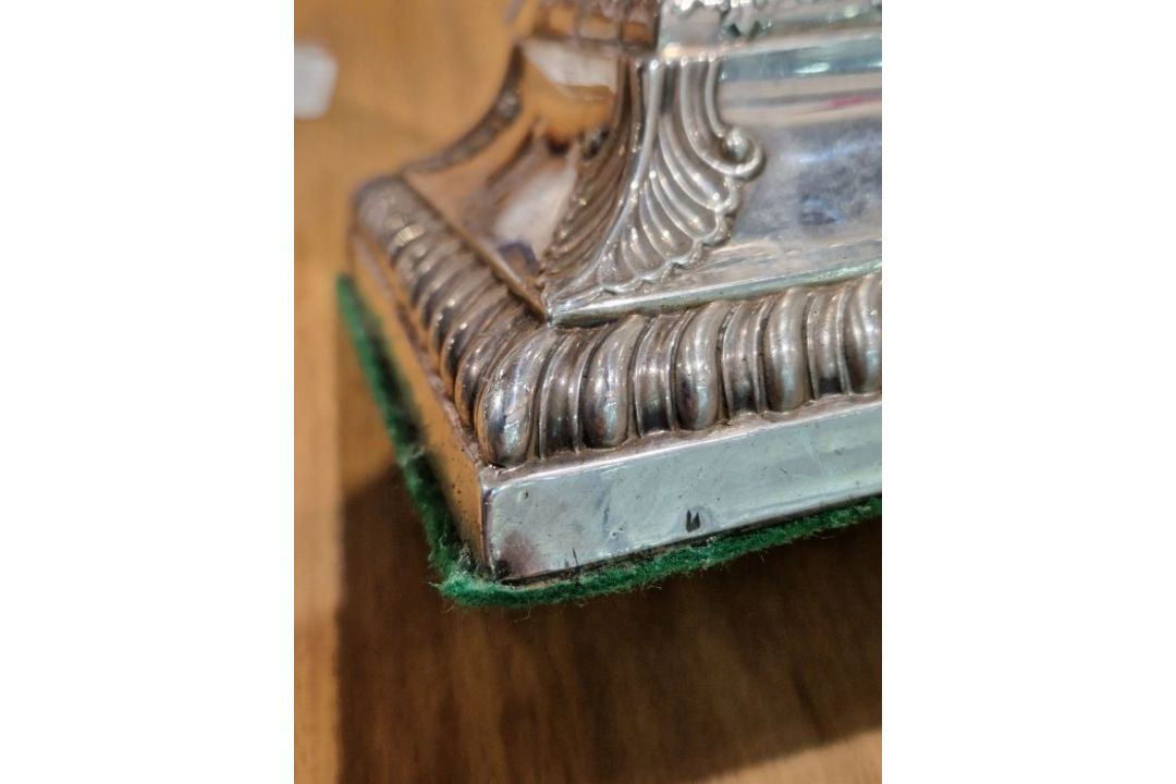 Victorian set of four large silver candlesticks, of Corinthian column form, on square bases, - Image 20 of 31