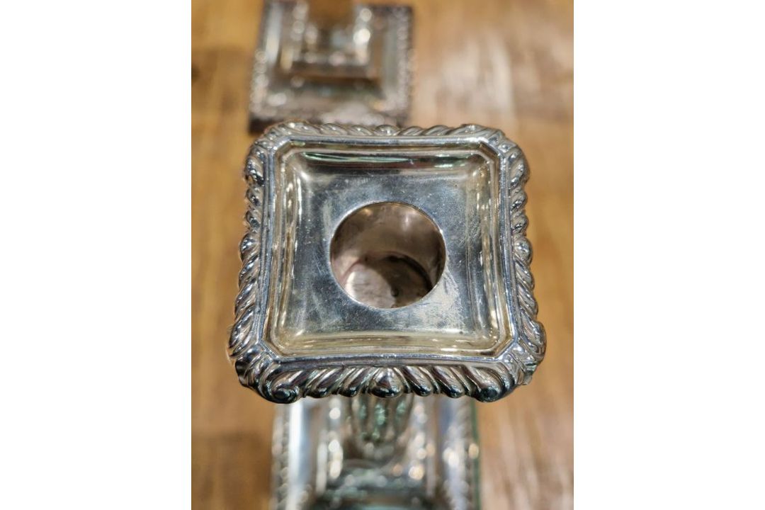 Victorian set of four large silver candlesticks, of Corinthian column form, on square bases, - Image 23 of 31