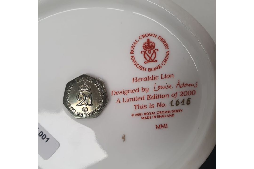 Royal Crown Derby bone china heraldic lion paperweight, designed by Louise Adams, limited edition - Image 3 of 3
