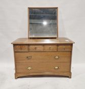 Edwardian quatrefoil-shaped mahogany tray with ogee moulded rim and two brass carrying handles,