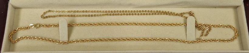 18ct gold rope-pattern chain, 3.2g approx. and another length of gold-coloured chain (2)