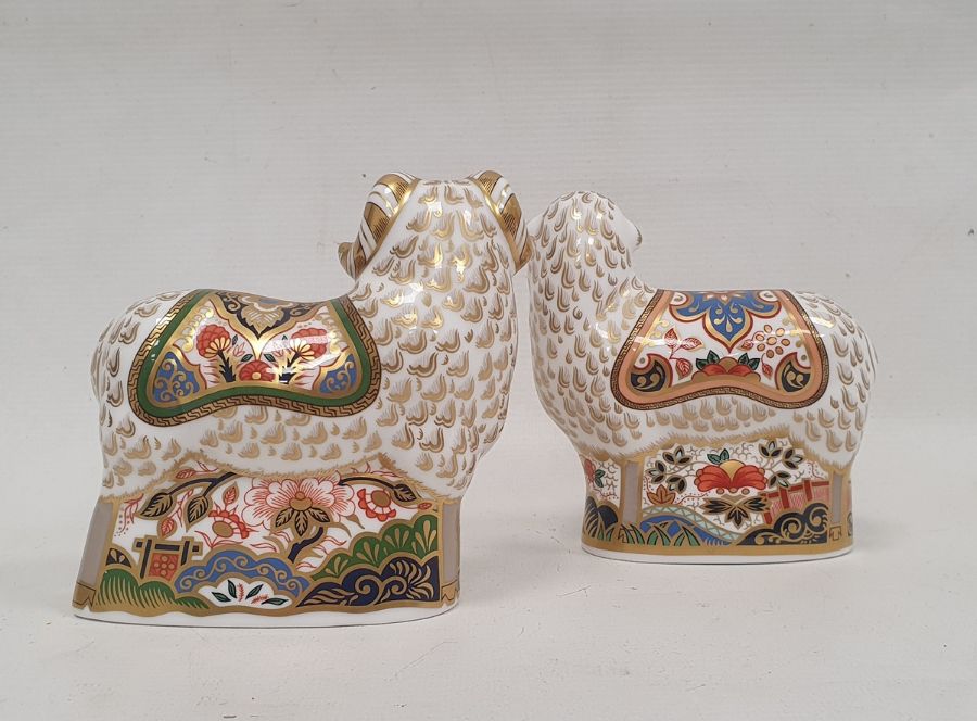 Pair of Royal Crown Derby bone china animal paperweights, modelled as the 'Imari Ram' and 'Imari - Image 2 of 4
