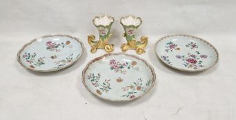 Pair of 19th century Staffordshire porcelain cornucopia vases, circa 1830, green ground, painted