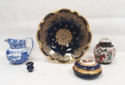 Lindner (Bavaria) porcelain blue ground dish with printed green and gilt marks, circa 1900,