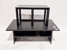 Nest of three Danish black painted side tables, possibly by Habitat, 50cm high x 85cm wide x 43cm