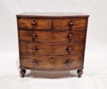 Victorian mahogany bowfronted chest of drawers having two short over three long graduated drawers,
