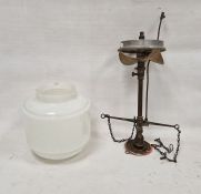 Early 20th century Sugg gilt metal-mounted pendant light, with double chain suspending an opaque