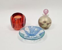 Gaia & Gino ruby tinted vase of spherical form with two indentations, etched marks, 8cm high, a