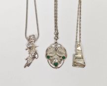 Modern Danish silver-coloured abstract pendant on chain, a silver nugget pendant on silver snake