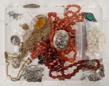 Continental silver-coloured metal owl brooch with relief decoration and matching pair clip