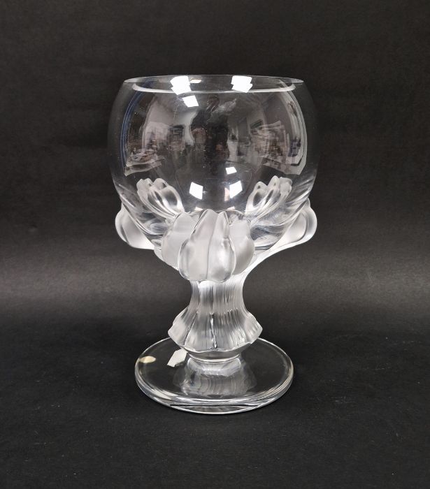 Lalique 'Bagheera' crystal footed vase, clear base with frosted paws holding a clear crystal bowl/ - Image 2 of 2